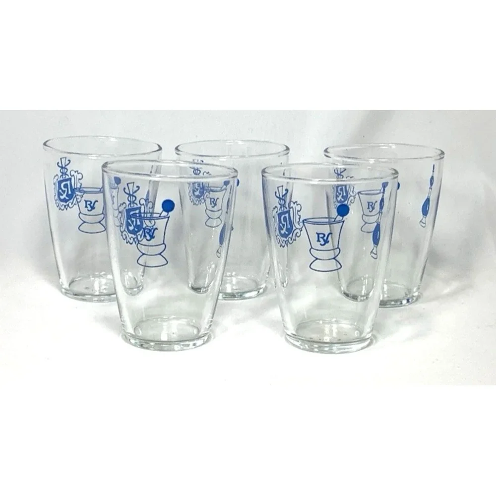 Libbey Novelty Tumblers Pharmacy Rx Vintage Barware Juice Set of 5 Glasses 3.5